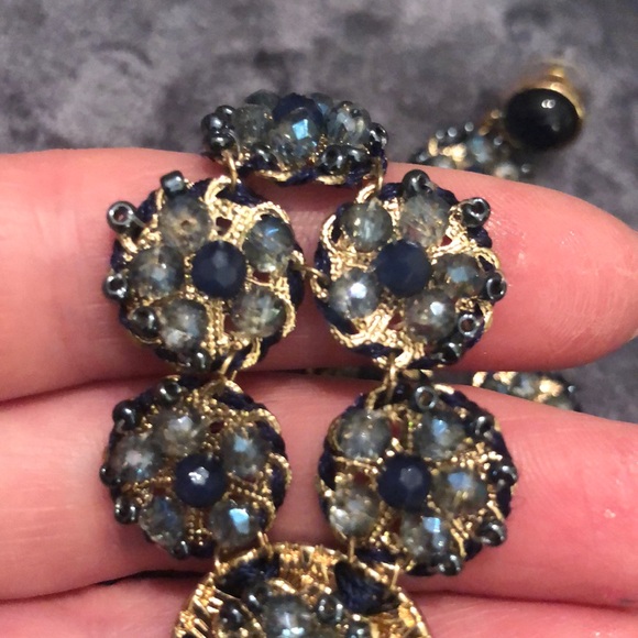 Elegant Gold and Blue Chandelier Earrings - Picture 6 of 6